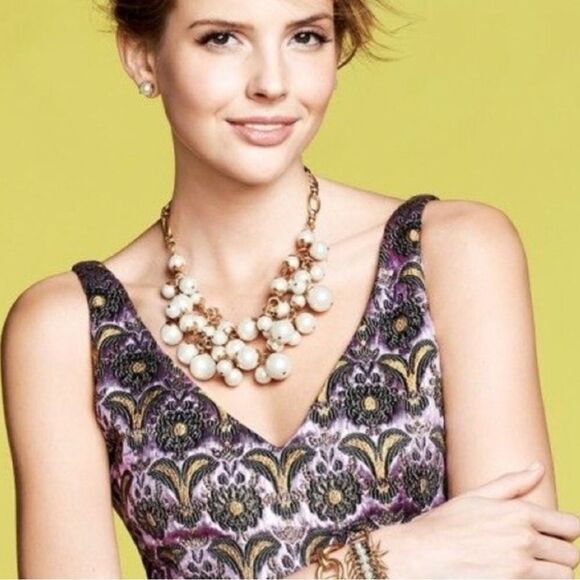 Stella & Dot Daphne Pearl Necklace – Vintage Gold Statement 17.5” - Picture 4 of 5